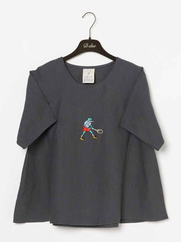 Embroidered Frog Linen Tシャツ