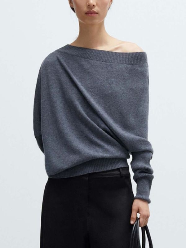 MERINO WOOL OFF-SHOULDER セータ― GREY