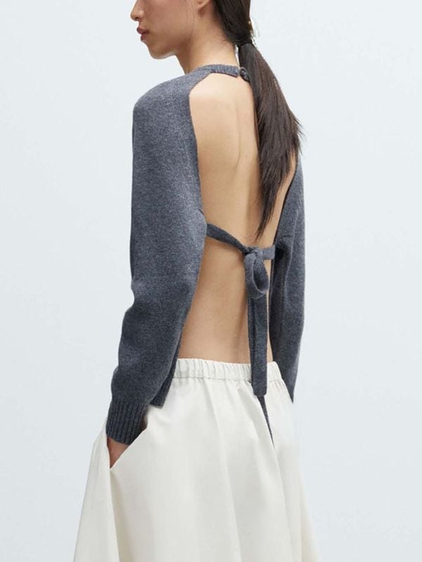 MERINO WOOL OPEN-BACK カーディガン GREY