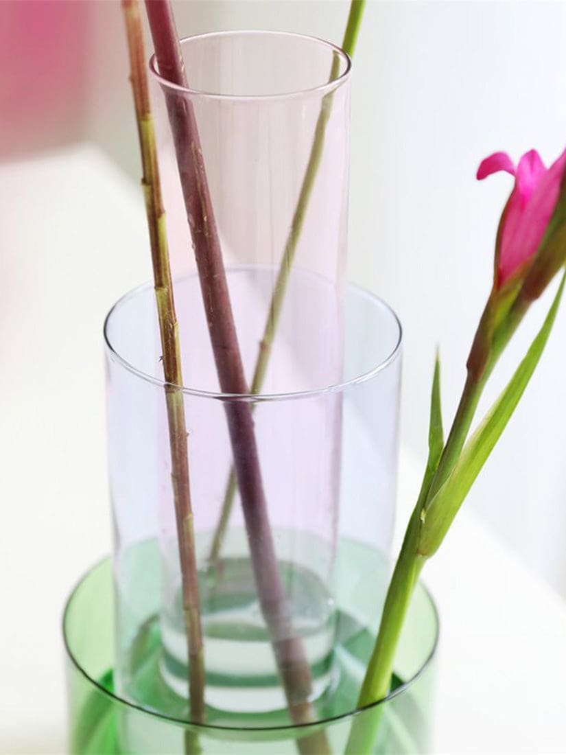 フランス製 花瓶 高さ28.5cm グリーン グリーン ドット ピンク ガラス フラワーベース 花瓶 | 70PARK