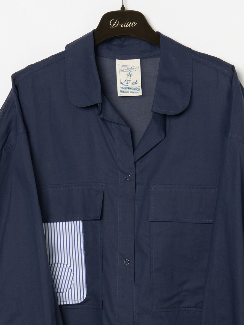 Sheer Cotton シャツ with Pinstripe Pocket（ブラウス）｜H.P.FRANCE 