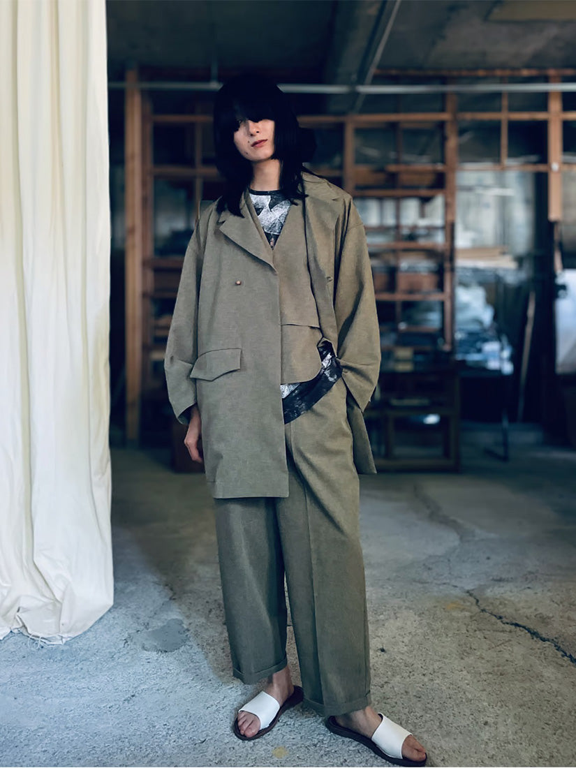 khaki pleat パンツ W