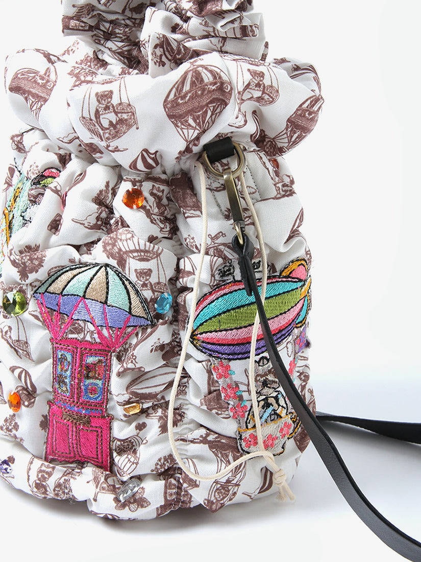 完売品　HP France 刺繍 2WAY巾着バッグ タマオワールド 完売品HP France 刺繍 2WAY巾着バッグ タマオワールド