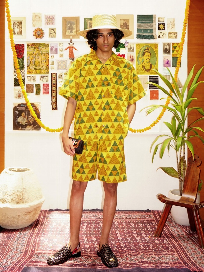 HINDOSTAN ARCHIVE》HALDI AJRAKH HANDBLOCKED ショートパンツ