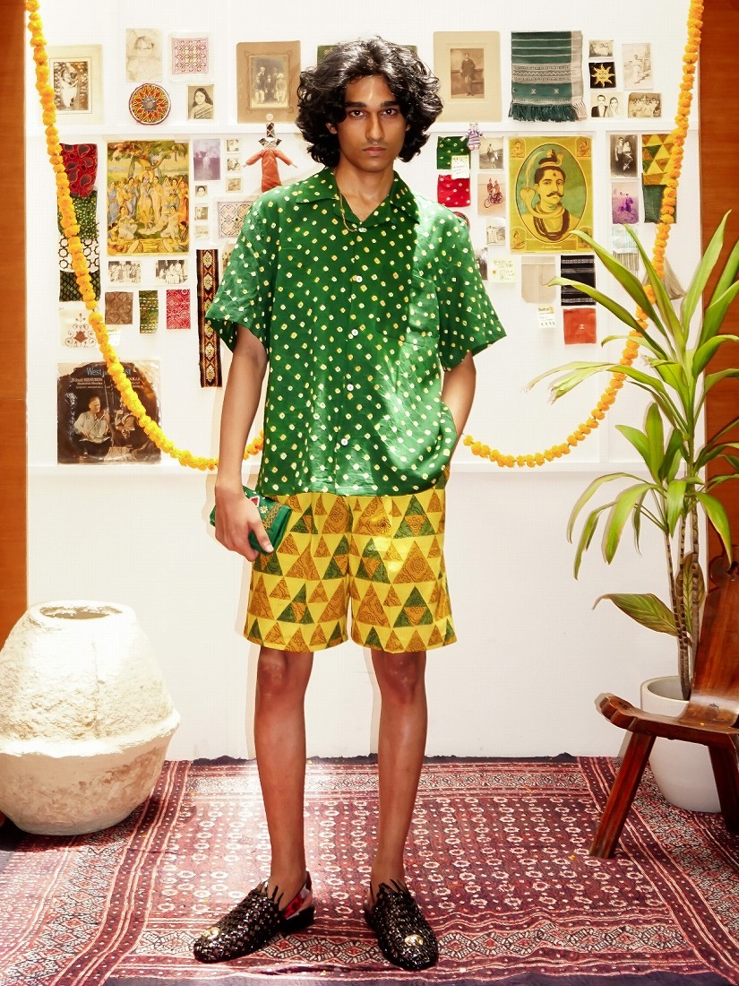 HINDOSTAN ARCHIVE》HALDI AJRAKH HANDBLOCKED ショートパンツ
