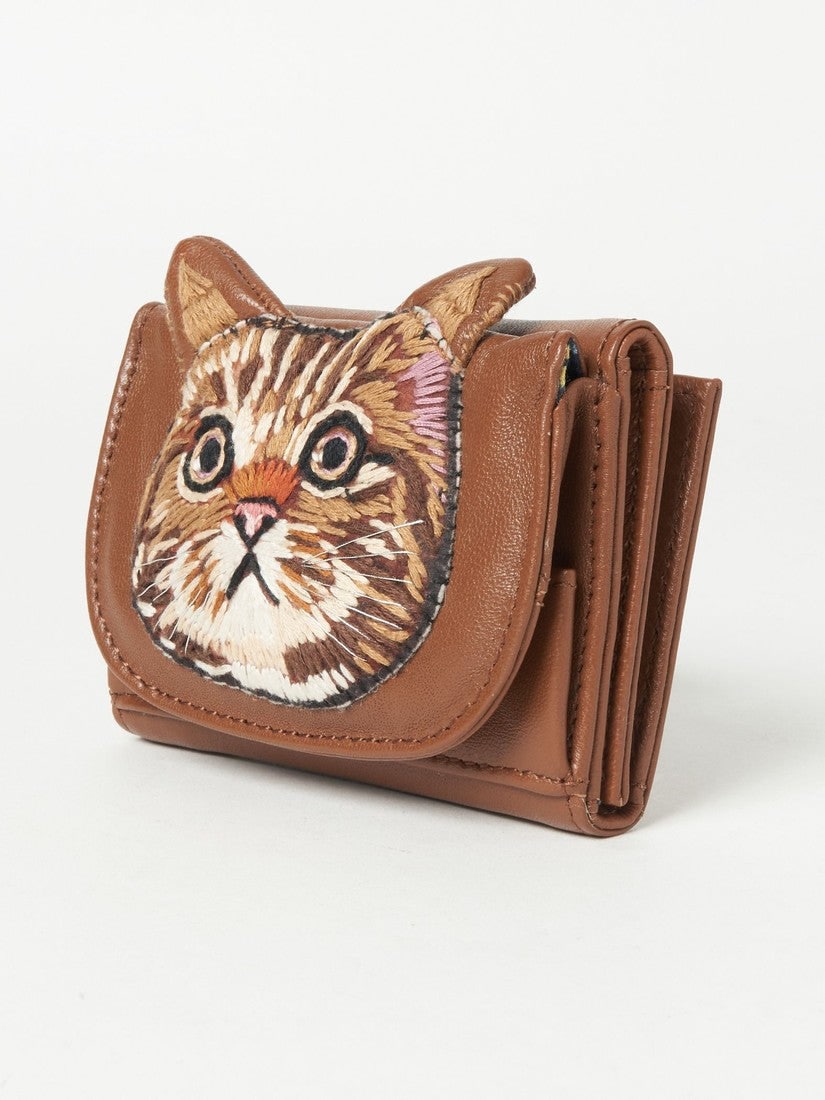 ねこミニ財布 brown cat(camel)
