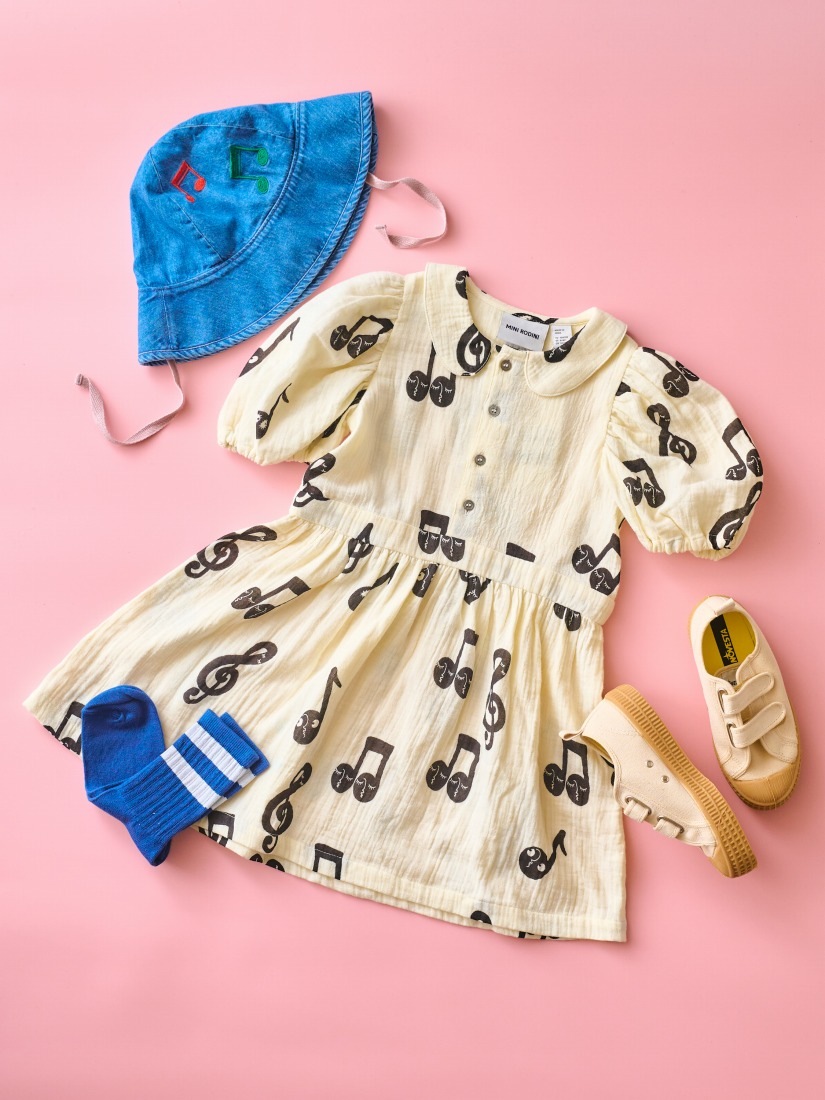 キッズ】《MINI RODINI》NOTE MUSLIN DRESS ワンピース（子供服
