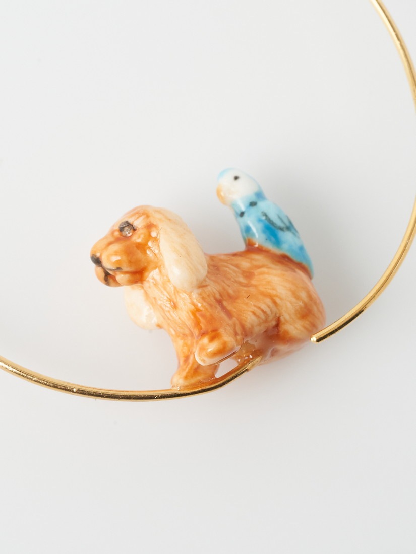 ★早い者勝ち★CCロゴ パールフープピアス フープピアス コッカースパニエルと小鳥 Capsule Comme chein and chat