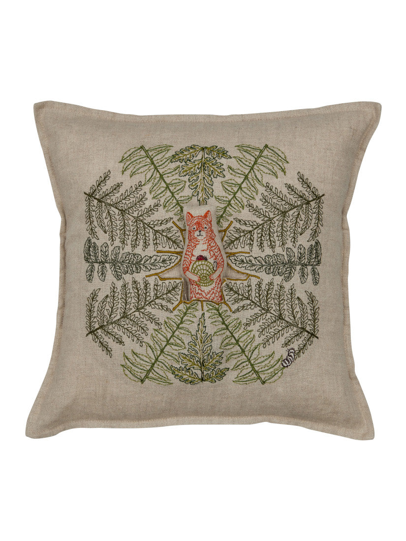 Mushrooms and Ferns｜ポケットクッションカバー 30x30 Fox with Ferns