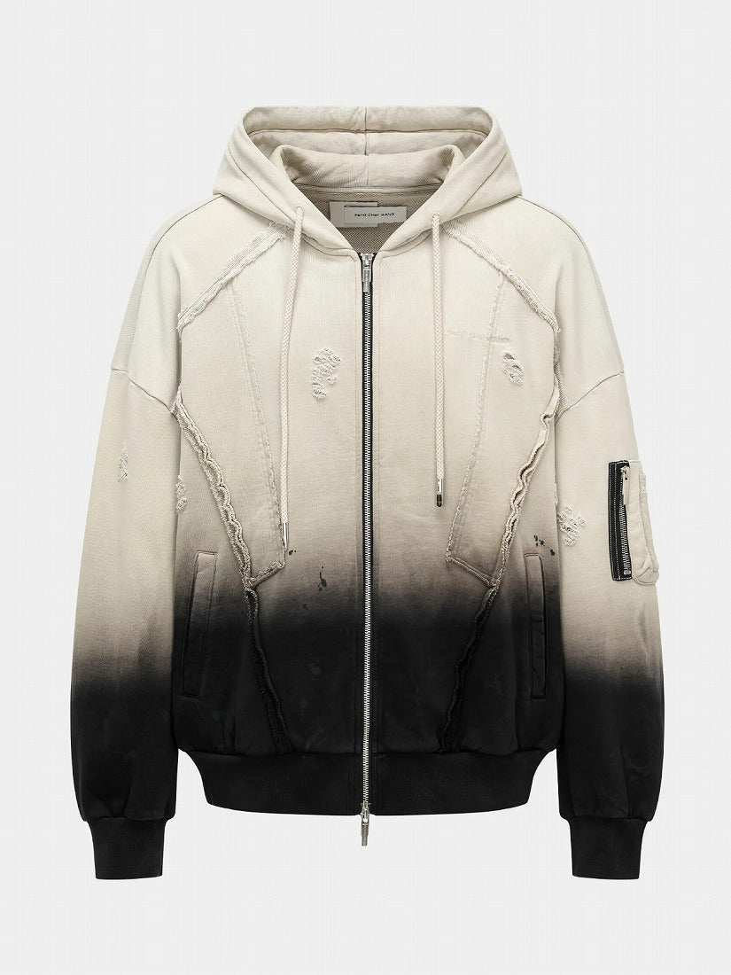 【関税込み】Feng Chen Wang オフホワイト タイダイ フーディ Feng Chen Wang》DECONSTRUCTION ZIP フーディ(トップスその他