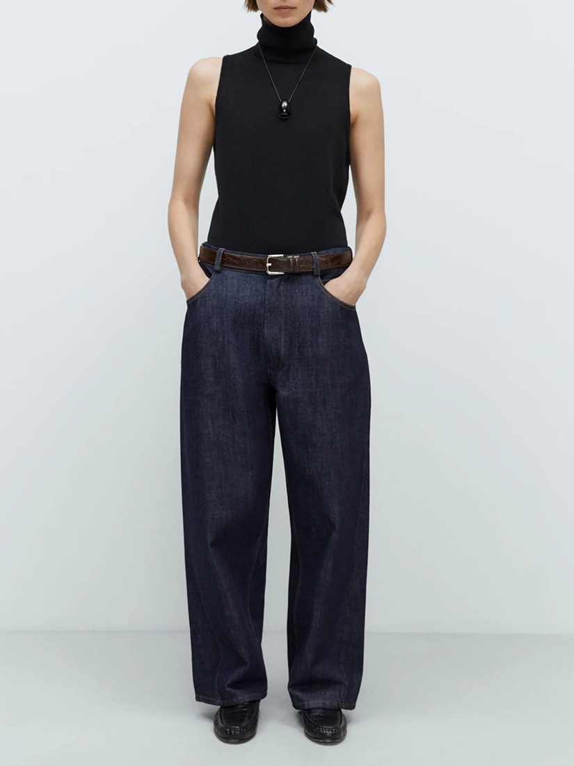 パンツ high waist straight denim pants CAMBIO（カンビオ） ジーンズ mp12773-Accordion Jacquard Denim Wide