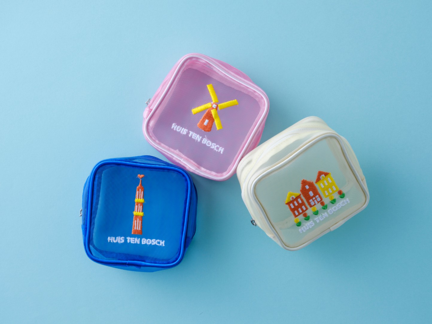 ネイビー メッシュポーチ刺繍デザイン