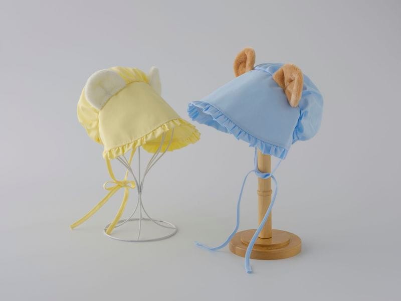 【新商品】帽子　ボンネット　ベア（ブルー/イエロー）