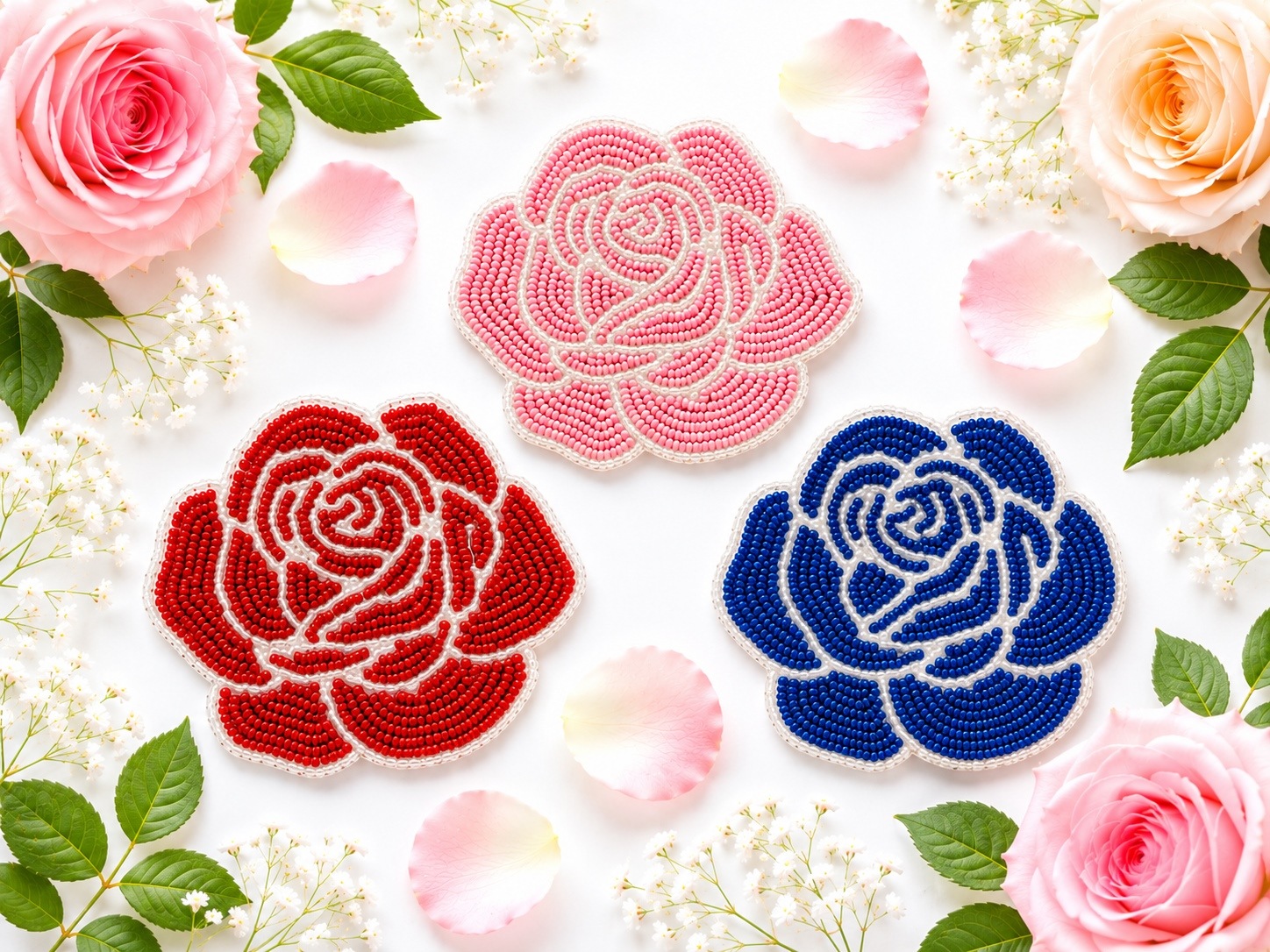 新商品】グラスビーズ コースター バラ レッド | 陶芸品・食器