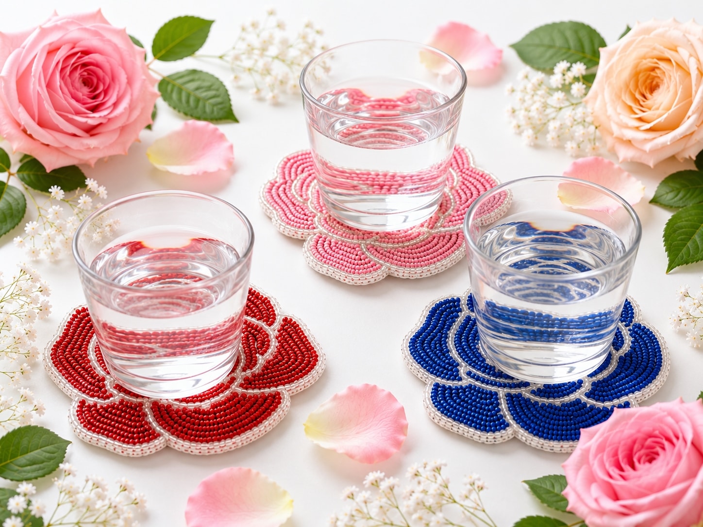 新商品】グラスビーズ コースター バラ ブルー | 陶芸品・食器