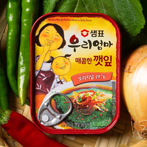 [センピョ] エゴマの葉の醤油漬け(辛口) 缶詰 / 70g  エゴマの葉 辛口 おかず 韓国おかず
