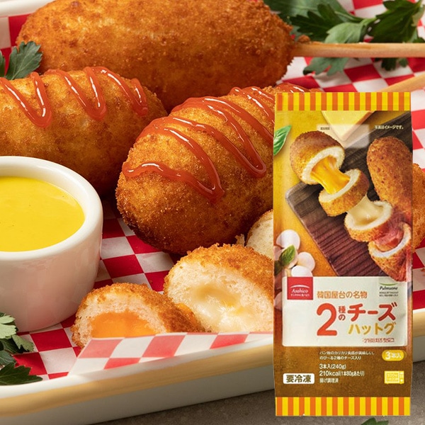 [プルムウォン] アサヒコ 2種のチーズハットグ / 240g(80g×3本・個別包装)  韓国屋台フード ホットドッグ 韓国おやつ (冷凍)