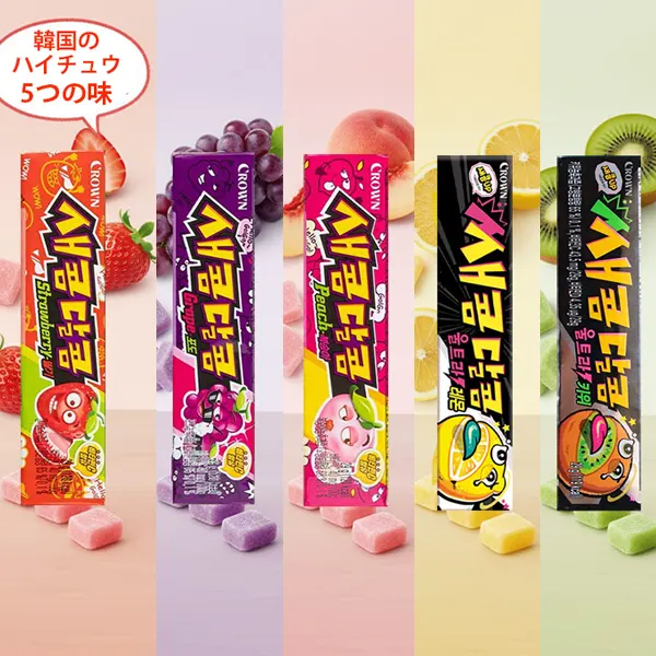 [CROWN] クラウン セコムダルコム 韓国のハイチュウ 甘すっぱ / 29g イチゴ味 もも味 ブドウ味 レモン味 キウイ味 甘酸っぱい グミ 韓国お菓子