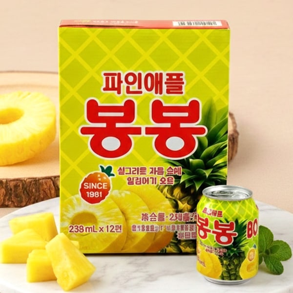 [ヘテ] パイナップル ボンボンジュース 果肉入り 12個入 / 1BOX(238ml×12缶) つぶつぶ パイナップル bongbong 果肉入りのロングセラー清涼飲料水