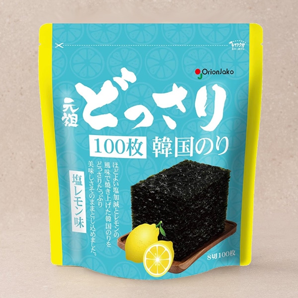 オリオンジャコー] どっさり韓国のり 塩レモン味 100枚 / 8切×100枚