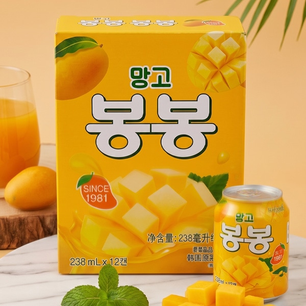 [ヘテ] マンゴ ボンボンジュース 果肉入り 12個入 / 1BOX(238ml×12缶) つぶつぶ マンゴ bongbong mango 果肉入りのロングセラー清涼飲料水