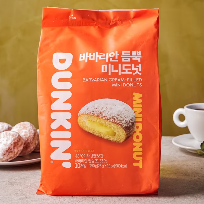 [DUNKIN] ダンキンドーナツ ババリアンクリームたっぷり ミニドーナツ / 250g(10個入) 韓国お菓子 ふわふわの生地 ドーナツ ババロア クリームたっぷり パクっと一口サイズのミニドーナツ (冷凍）