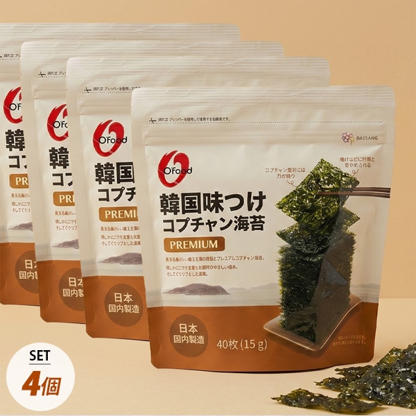 [O'Food] 韓国味付けコプチャン海苔 4袋セット / 15g(40枚) 国内製造 プレミアム原料 韓国海苔 のり 厚みがありパリパリ サクサク