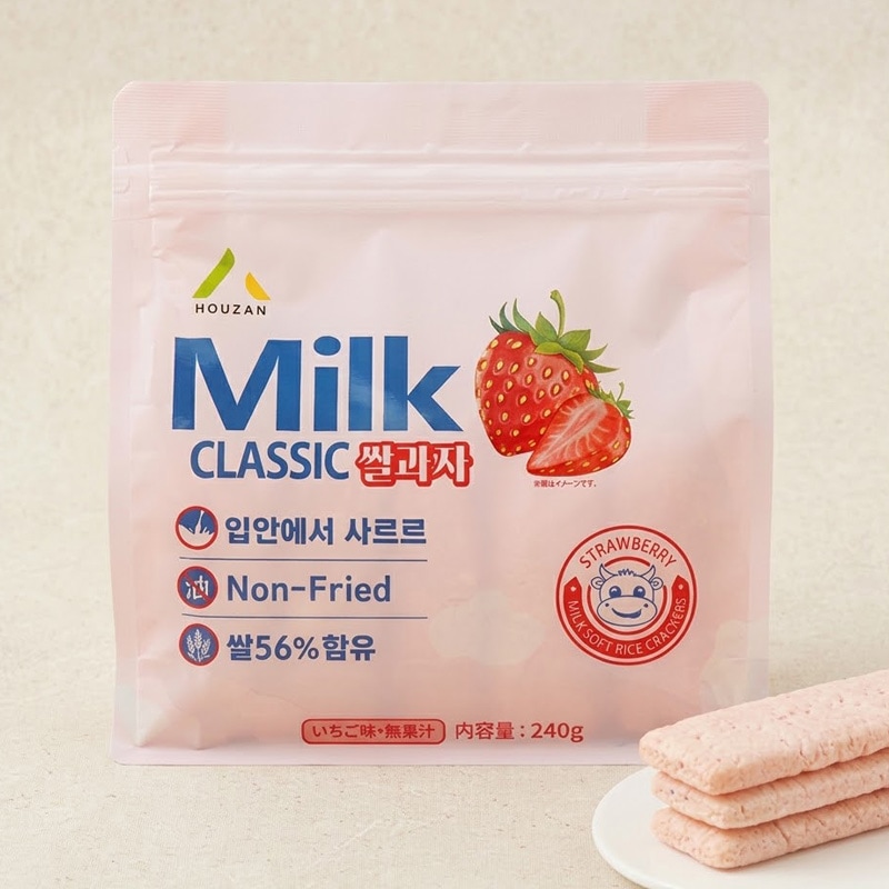 HOUZAN] ミルククラシック 米菓子 イチゴ味 / 240g 宝山 苺味 口の中で