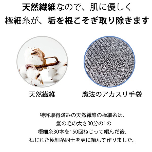 クリックポスト [垢すり] 天然繊維 魔法のあかすり手袋 2個セット / 2 