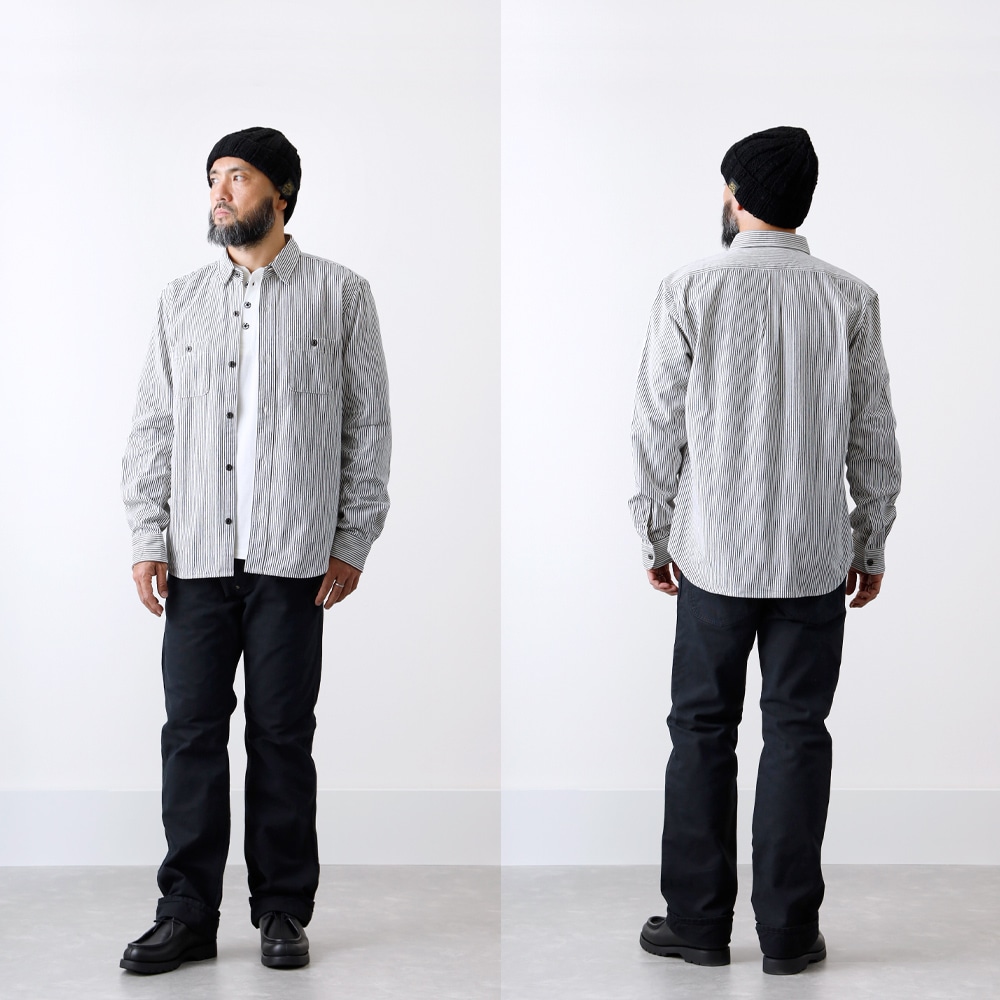 85-86FW ヒッコリーシャツ 国産ヒッコリー ストライプ ワークシャツ macbatros メンズ 日本製 8oz