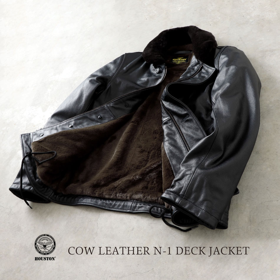 HOUSTON ブラックレザージャケット　N1デッキジャケット HOUSTON】COW LEATHER N-1 DECK JACKET｜アメカジファッション
