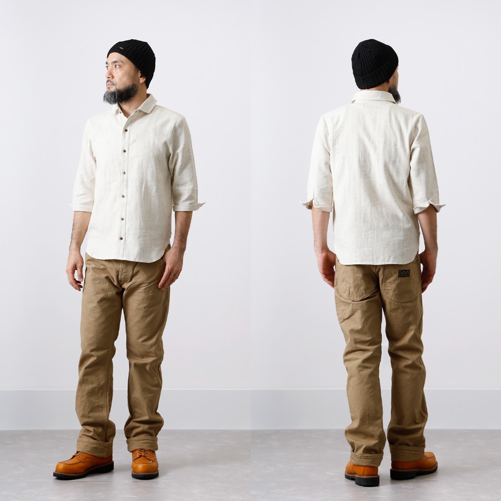 BLUEPORT】WIDE COLLAR LINEN 3/4 SHIRTワイドカラー リネン七分