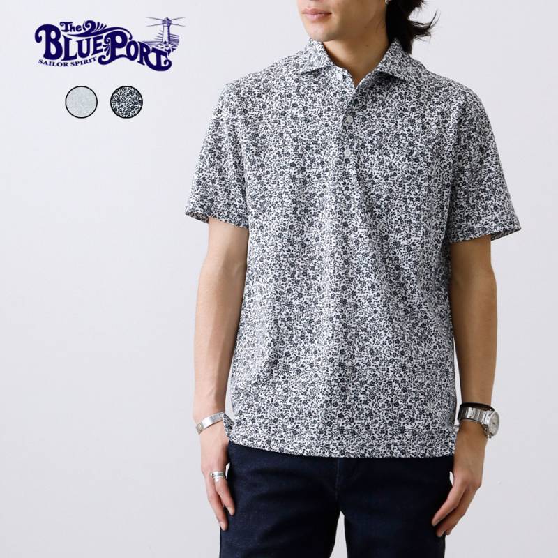 【期間限定 34%OFF！】【BLUE PORT】FLOWER PATTERN POLO小花柄鹿の子ポロシャツ