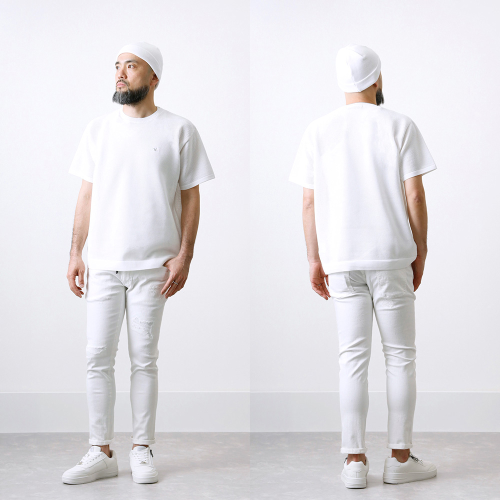 1PIU1UGUALE3 RELAX】ANKLE LENGTH DAMAGE DENIM PANTSアンクル