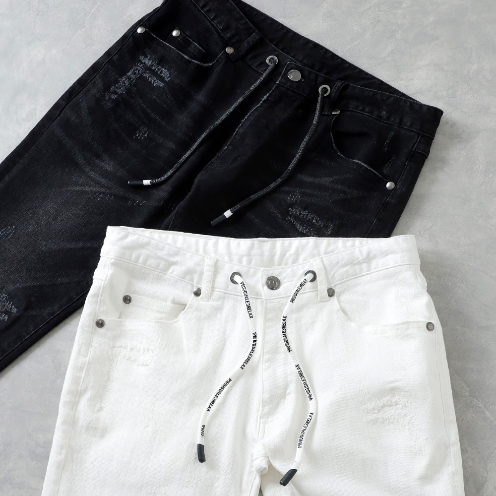 1PIU1UGUALE3 RELAX】ANKLE LENGTH DAMAGE DENIM PANTSアンクル