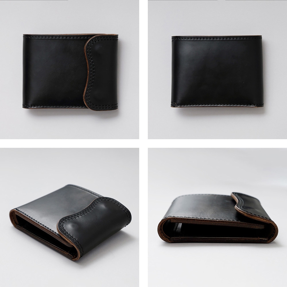 ハンドメイド　二つ折り　革財布　クロムエクセル　黒色　真鍮　cx-hw-000① ハンドメイド 二つ折り 革財布 クロムエクセル 黒色 真鍮 cx-hw-000①