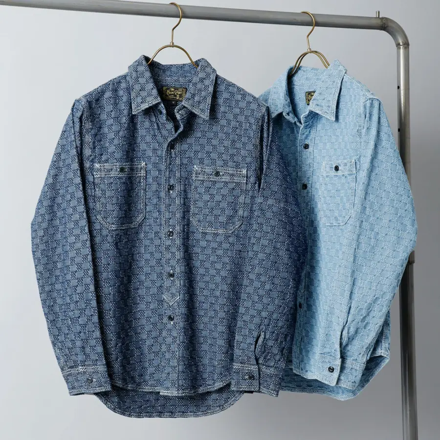【BLUEPORT】INDIGO JACQUARD WORK SHIRT<br>インディゴ ジャカード ワークシャツ