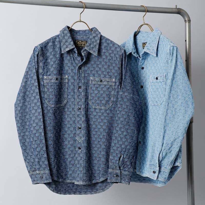 【BLUEPORT】INDIGO JACQUARD WORK SHIRT<br>インディゴ ジャカード ワークシャツ