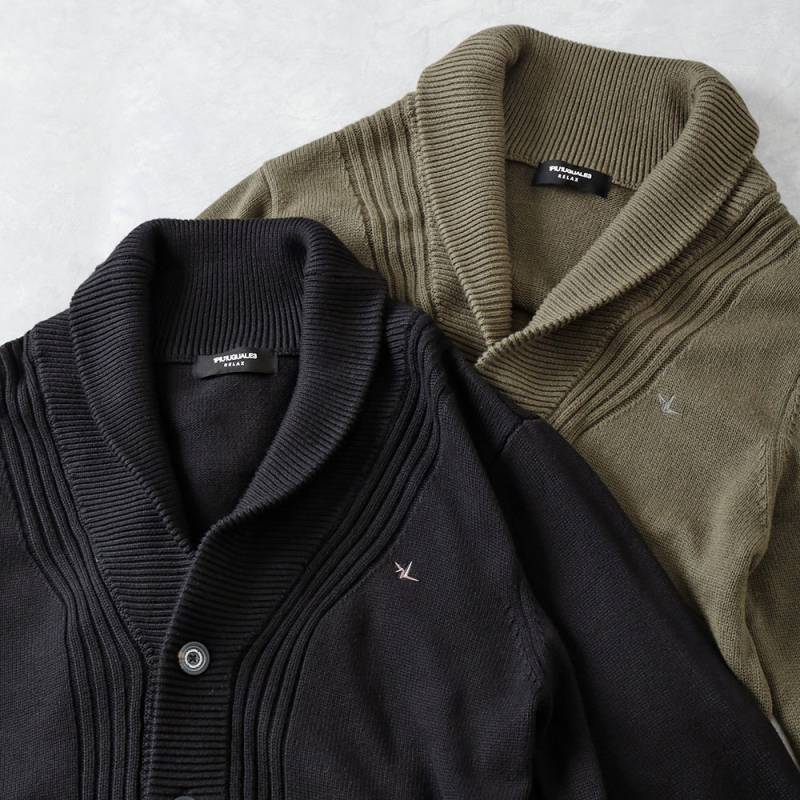 1PIU1UGUALE3 RELAX（ウノピゥウノウグァーレトレ リラックス）ショールカラーセンターリブニットカーディガン