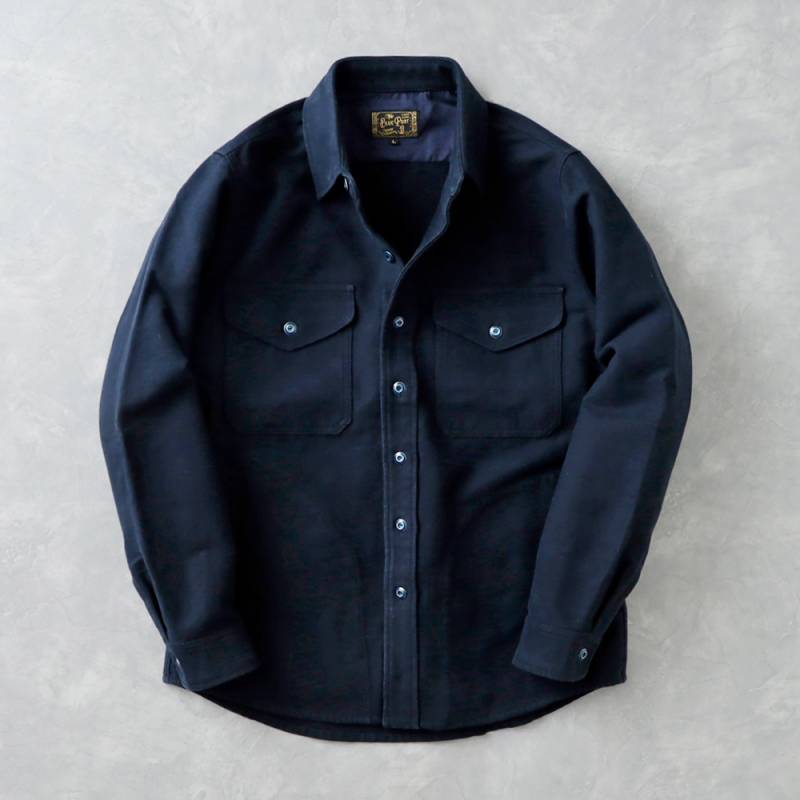 andperse ネイビー 長袖シャツ MEN ウォーム先染めボーダー天竺 長袖シャツ ネイビー×グレー