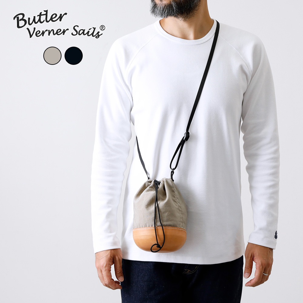【Butler Verner Sails】MOLDED LEATHER MINI BAG モールドレザー巾着ナイロンショルダー