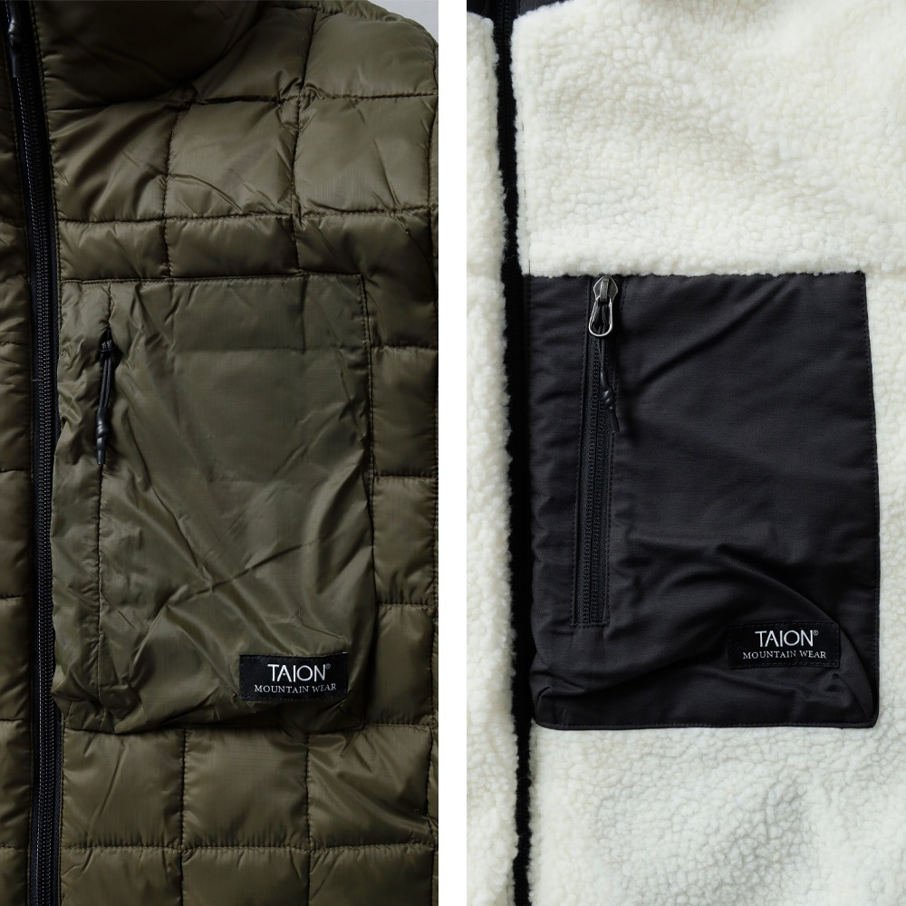 TAION(タイオン)マウンテン リバーシブル ハイネック ライトダウン×ソフトボア ジャケット