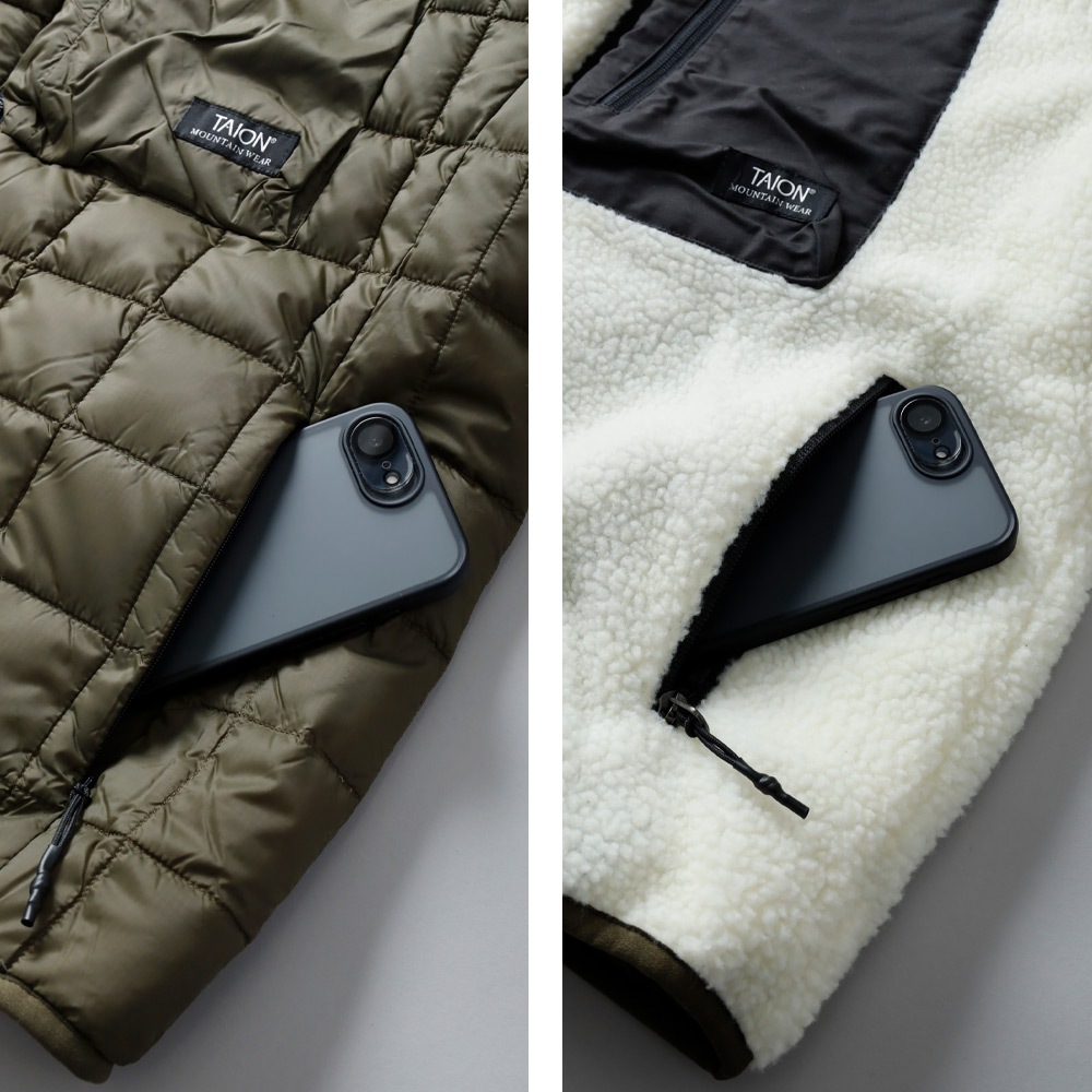 TAION(タイオン)マウンテン リバーシブル ハイネック ライトダウン×ソフトボア ジャケット