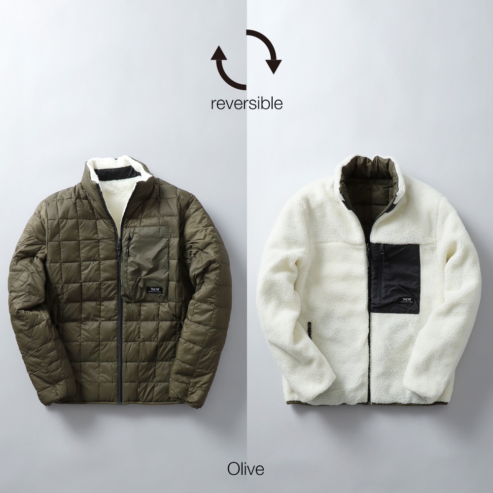 TAION(タイオン)マウンテン リバーシブル ハイネック ライトダウン×ソフトボア ジャケット