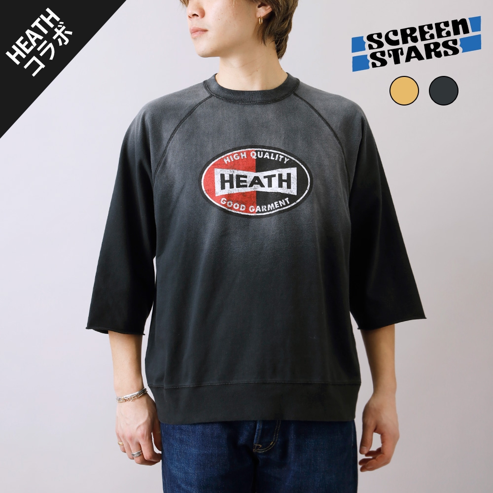 HEATH（ヒース）SCREEN STARS 別注 サンバーンド 五分袖ラグラン プリントTシャツ 