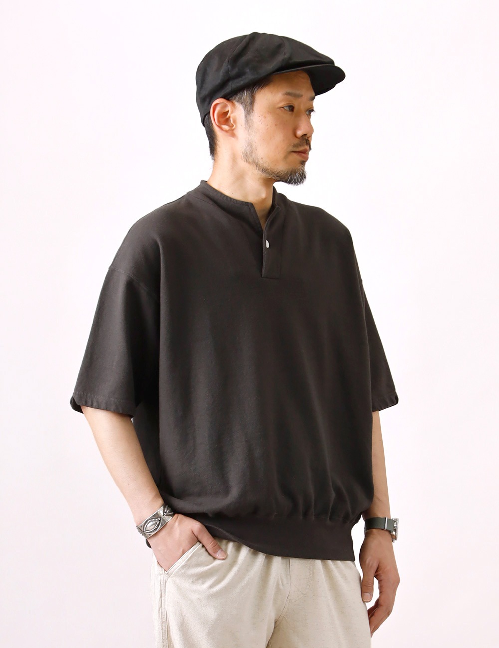 DUBBLE WORKS|LIGHT TERRY HENLEY SWEAT “lot.74005“