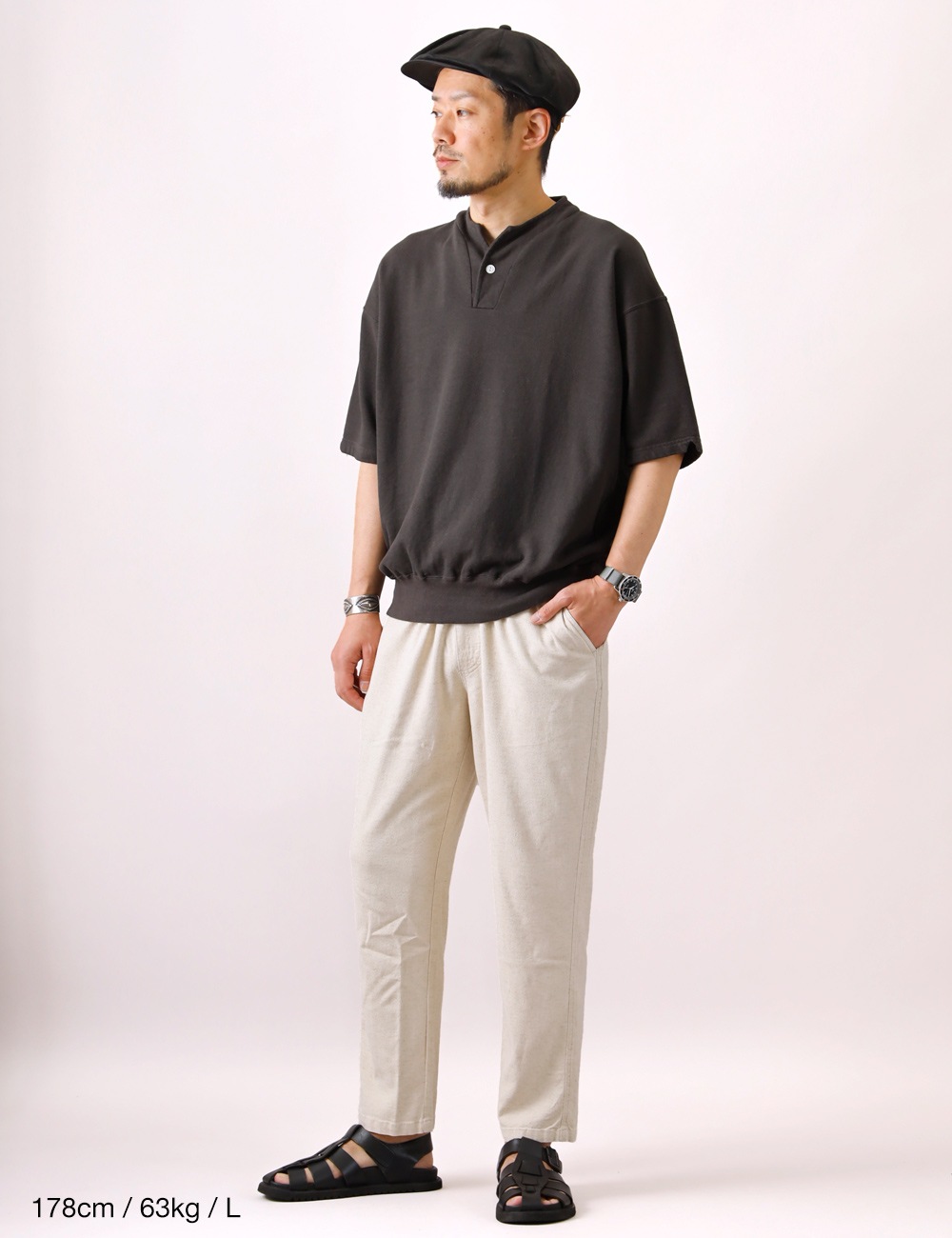 DUBBLE WORKS|LIGHT TERRY HENLEY SWEAT “lot.74005“
