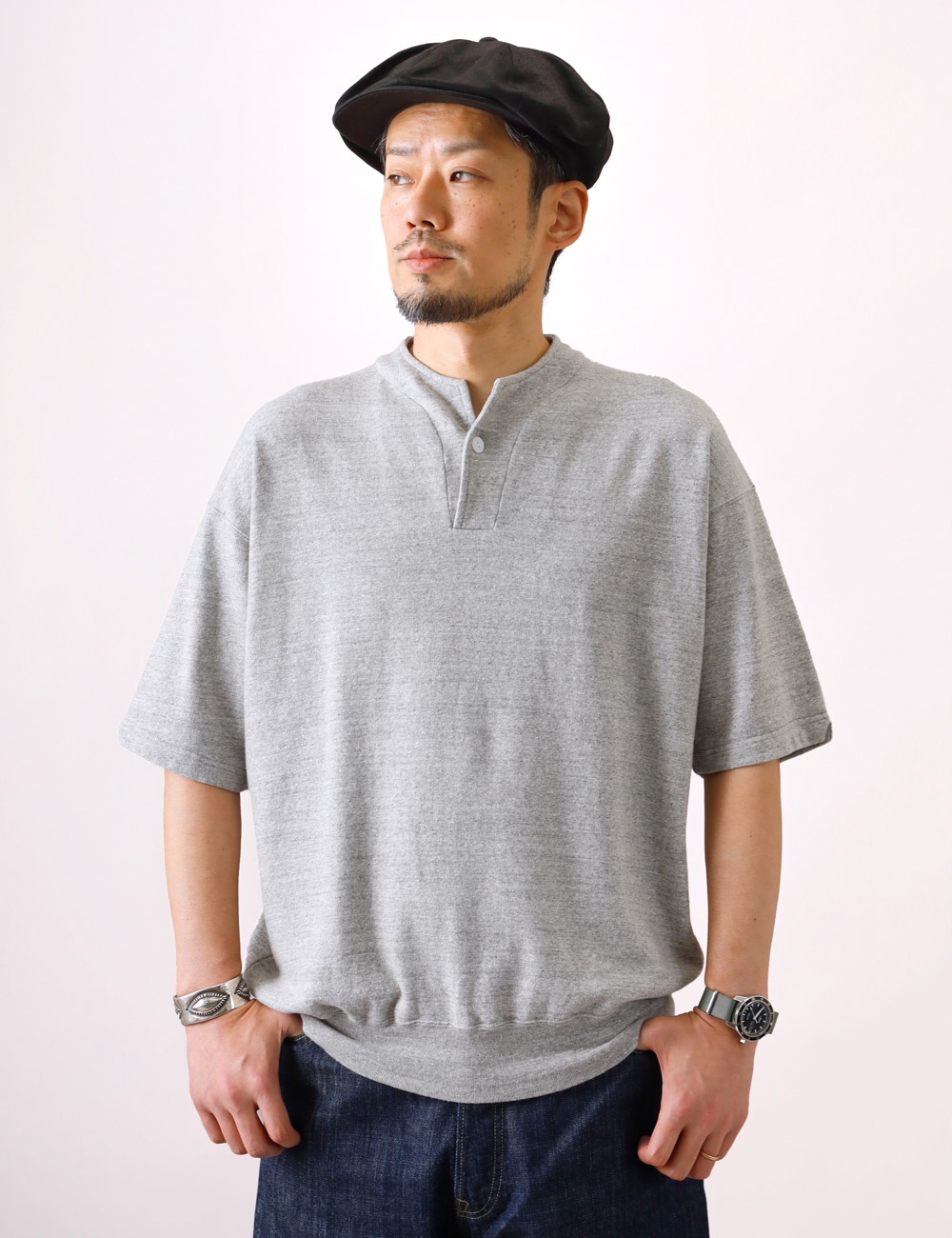 DUBBLE WORKS|LIGHT TERRY HENLEY SWEAT “lot.74005“