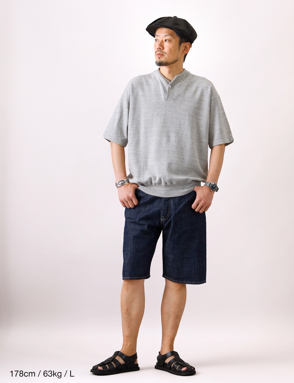 DUBBLE WORKS|LIGHT TERRY HENLEY SWEAT “lot.74005“