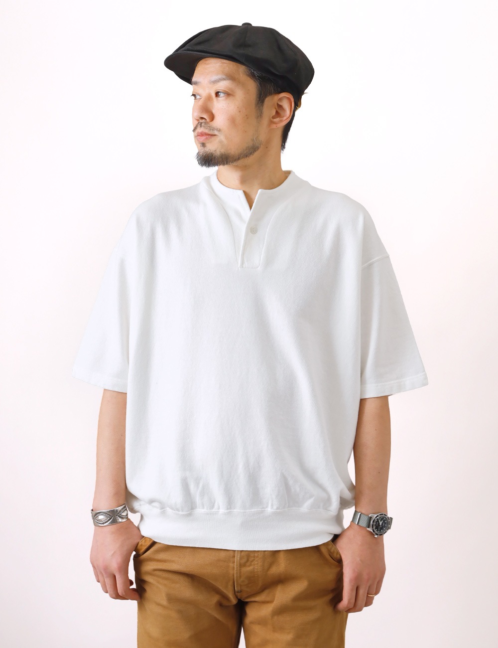DUBBLE WORKS|LIGHT TERRY HENLEY SWEAT “lot.74005“